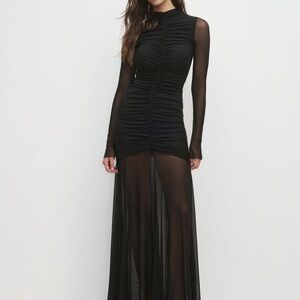 Favorite Daughter Love Language Dress. Elegant Black Sheer Long Sleeve Dress